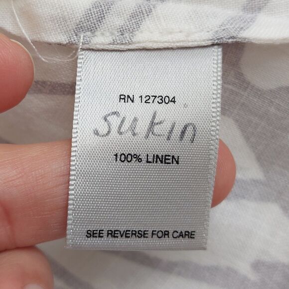 John Mark Linen Button Up Tunic Shirt Size Medium Roll Tab Sleeves Artsy Modern - Picture 6 of 9